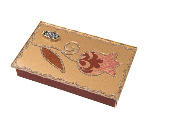 Large Gold Matchbox Holder with Rose Pomegranate