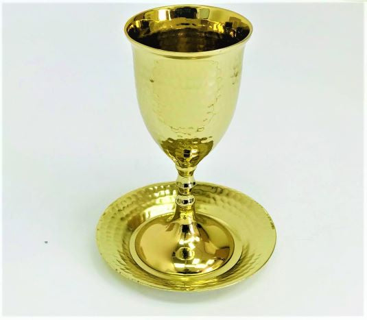 Gold-Plated Hammered Kiddush Goblet 13 cm