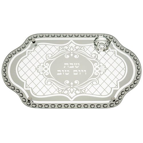 Glass Challah Tray with Stones 45*30 cm - I