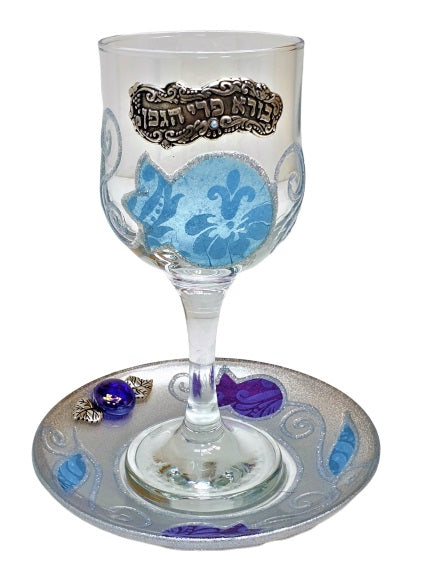 Crystal Kiddush Cup Set - Blue & Purple