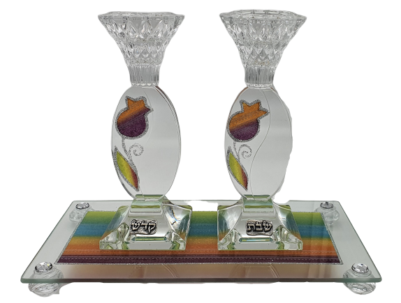 Oval Candlesticks Set with Matchbox Holder & Tray - Orange