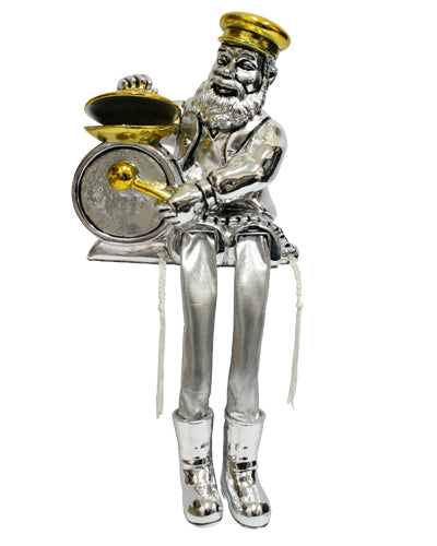 Polyresin Silvered Figurine with Cloth Legs 23 cm- Drums Player