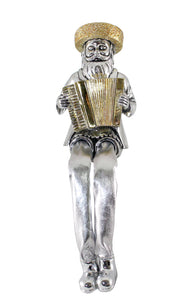Silvered Polyresin Hassidic Figurine with Cloth Legs 19 cm- Accordion Player