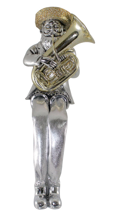 Polyresin Silvered Hassidic Figurine with Cloth Legs 19 cm- Tuba Player