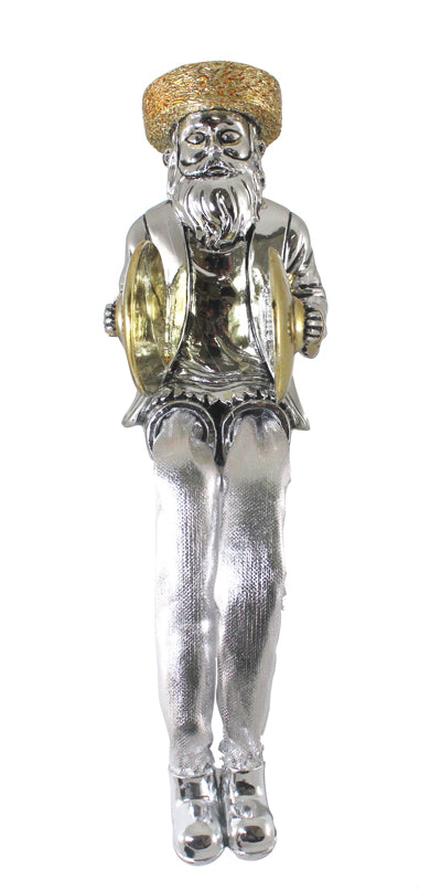 Polyresin Silvered Hassidic Figurine with Cloth Legs 18 cm- Cymbal Player