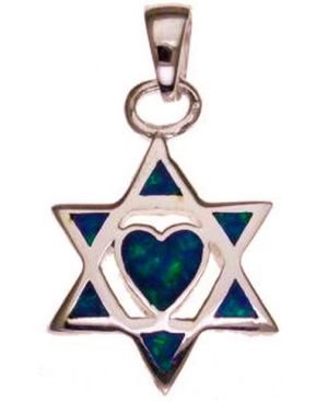 Star of David  Opal Sterling Silver Pendant