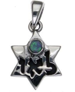 Kabbalah Star of David with Opal  Sterling Silver Pendant