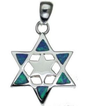 Star of David with Opal  Sterling Silver Pendant