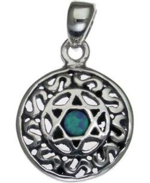 star of david with Opal  Sterling Silver Pendant