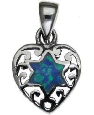 Hart with opal star of David  Sterling Silver Pendant