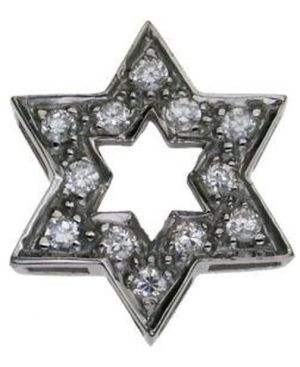 Crystal Studded Star of David with Star Center Sterling Silver Pendant