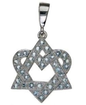 Heart & Triangle Star of David with Crystals Sterling Silver Pendant