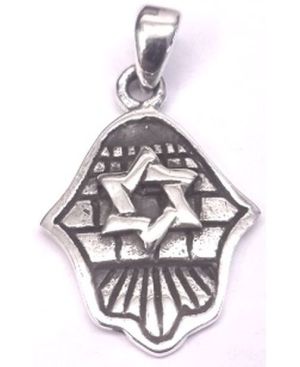 Hamsa with Star of David and Kotel Motif Sterling Silver Pendant