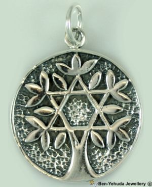 Tree of Life with Star of David Sterling Silver Pendant ray