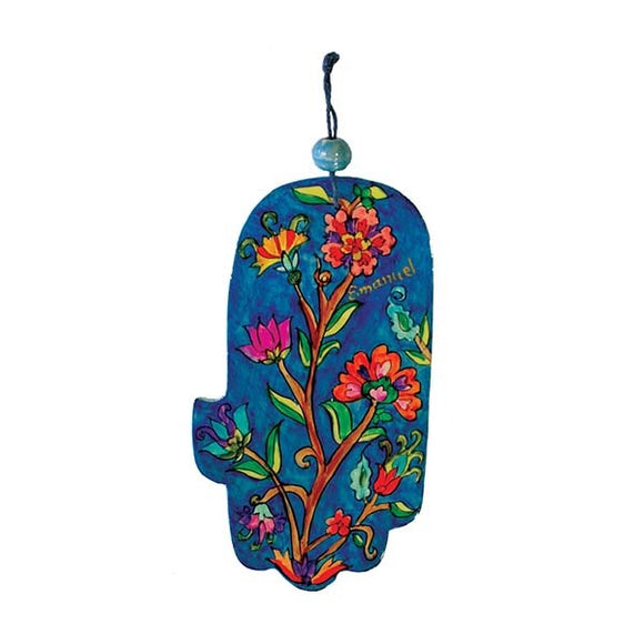 Large Wooden Hand Painted Hamsa - Flowers