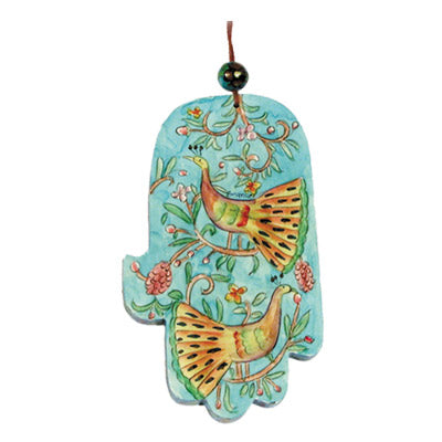 Large Wooden Hand Painted Hamsa - Peacock