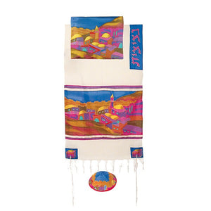 Woven Cotton & Silk Tallit 21" x 77" - Multicolored