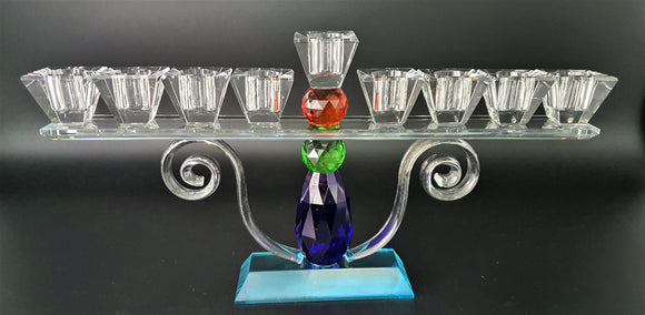 Crystal Menorah with Multicolored Base 21 cm