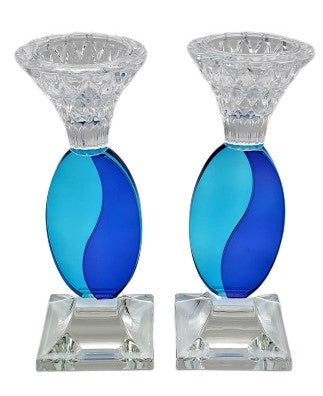 Pair of Crystal Candlesticks Moon Turquoise