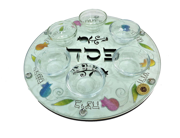 Cutout Seder Plate Glass & Wood 33 cm with Bowls - Multicolored