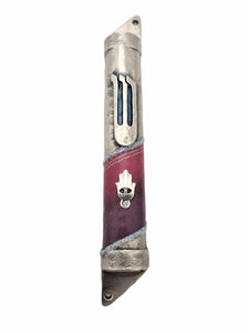 Pewter Mezuzah 10 cm Round - Pink & Purlple