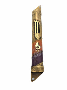 Pewter Mezuzah 10 cm Round - Bronze & Purple