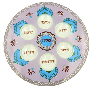 Passover Plate Pink & Blue - 33 cm