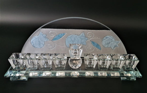 Crystal Menorah with Blue Pomegranate Back