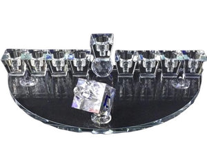 Crystal Menorah Semicircle Mirror Base with Dreidel