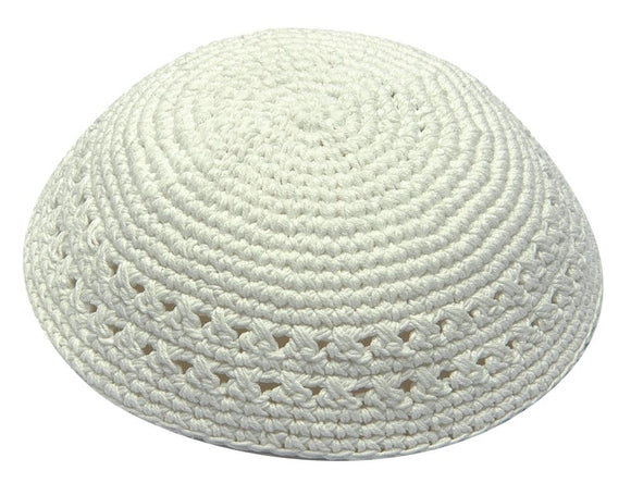 Knitted Kippah 18 cm- White with Holes