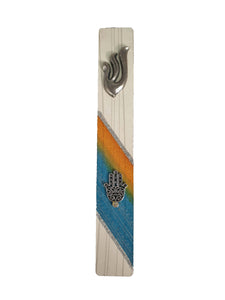 Wood Mezuzah 12 cm Collage - Blue