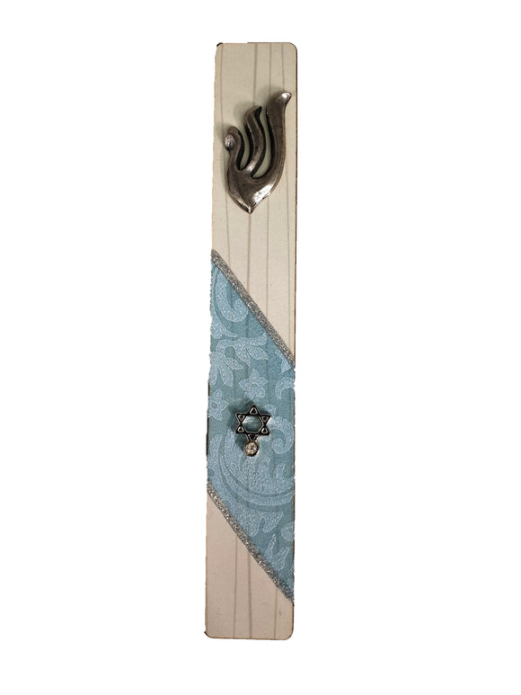 Wood Mezuzah 12 cm Collage - Pale Blue