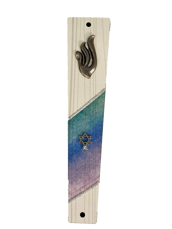 Trapezoid Wood Mezuzah 12 cm - Turquoise
