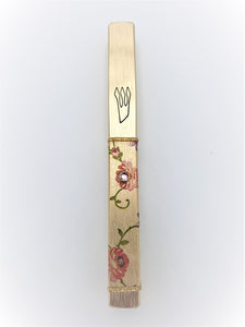 Ornate Gold Metal Mezuzah 12 cm - Flowers