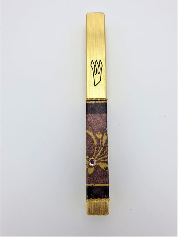 Ornate Gold Metal Mezuzah 12 cm - Purple
