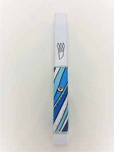 White Metal Mezuzah 12 cm - Blue