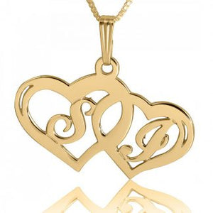 Gold-Plated Sterling Silver Interlocking Hearts Initials Necklace