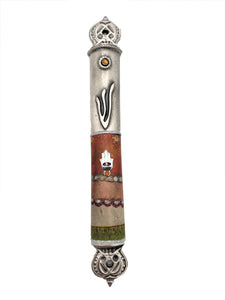 Pewter Crown Mezuzah 12 cm - Red