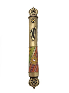 Pewter Crown Mezuzah 12 cm - Multicolored