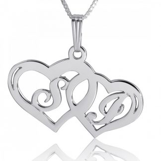 Sterling Silver Interlocking Hearts Initials Necklace