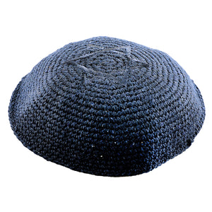 CKNITTED KIPPAH 16 CM- BLUE WITH MAGEN DAVID