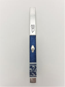 Silver Metal Hamsa Mezuzah 15 cm - Blue
