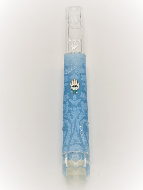 Decorated Acrylic Mezuzah 15 cm - Pale Blue