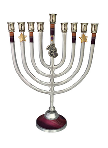 Large Aluminum Menorah 32 cm Bordeaux Base with Pitcher