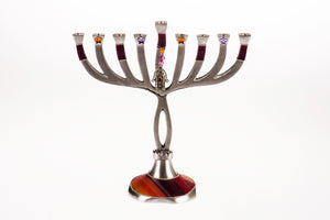 Curvy Aluminum Menorah with Blue Orange & Purple