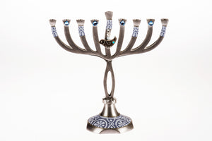 Curvy Aluminum Menorah with White Base