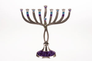 Curvy Aluminum Menorah with Purple Lace Base