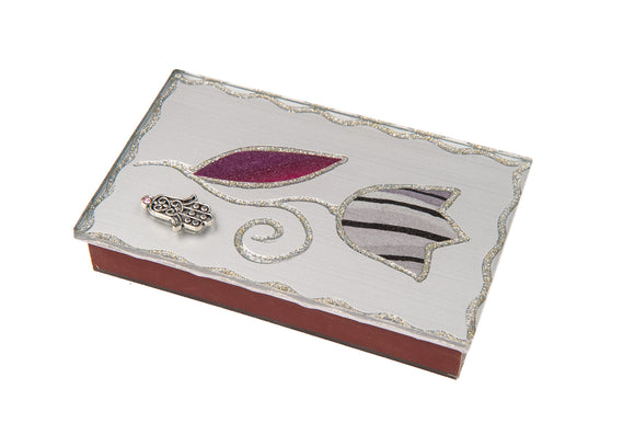 Large Silver Matchbox Holder with Gray Tulip