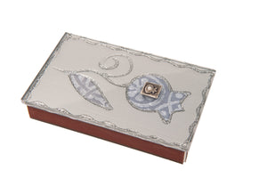 Large Silver Matchbox Holder with Gray Pomegranate