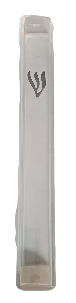 Transparent Plastic Waterproof Mezuzah 12 cm - Silver Shin